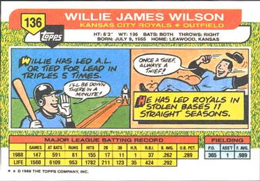 1989 Topps Big #136 Willie Wilson Back