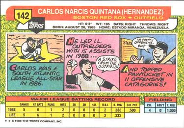 1989 Topps Big #142 Carlos Quintana Back