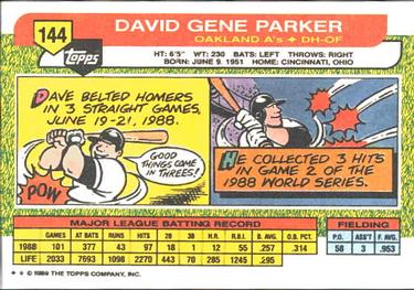 1989 Topps Big #144 Dave Parker Back