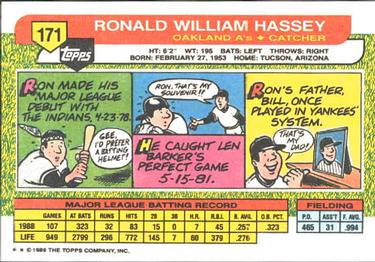 1989 Topps Big #171 Ron Hassey Back