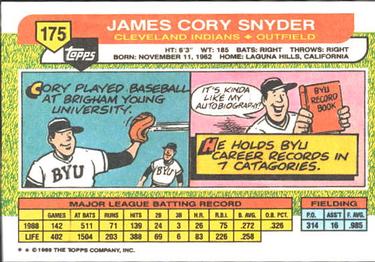 1989 Topps Big #175 Cory Snyder Back