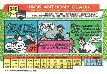 1989 Topps Big #240 Jack Clark Back