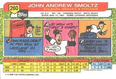 1989 Topps Big #260 John Smoltz Back