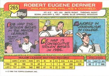 1989 Topps Big #265 Bob Dernier Back