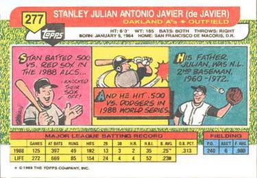 1989 Topps Big #277 Stan Javier Back
