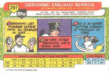 1989 Topps Big #297 Geronimo Berroa Back
