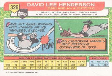 1989 Topps Big #326 Dave Henderson Back