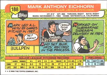 1989 Topps Big #188 Mark Eichhorn Back