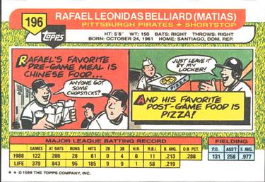 1989 Topps Big #196 Rafael Belliard Back