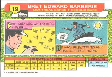 1989 Topps Big #19 Bret Barberie Back