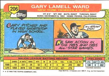 1989 Topps Big #206 Gary Ward Back
