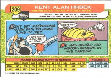 1989 Topps Big #209 Kent Hrbek Back