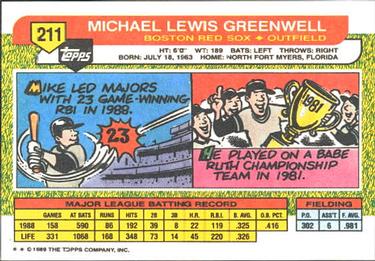 1989 Topps Big #211 Mike Greenwell Back