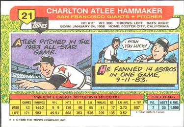 1989 Topps Big #21 Atlee Hammaker Back