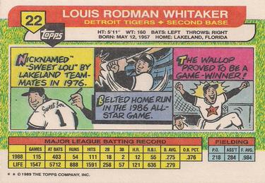 1989 Topps Big #22 Lou Whitaker Back