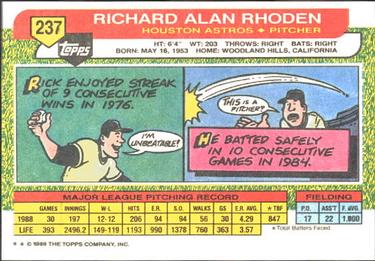 1989 Topps Big #237 Rick Rhoden Back