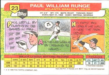 1989 Topps Big #23 Paul Runge Back