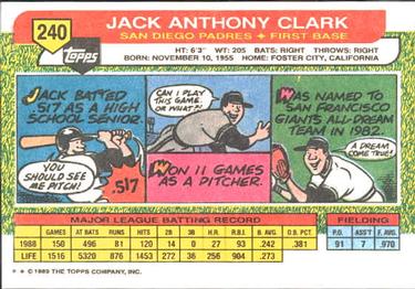 1989 Topps Big #240 Jack Clark Back