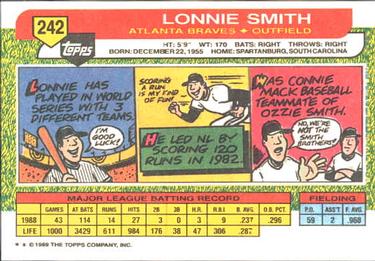 1989 Topps Big #242 Lonnie Smith Back