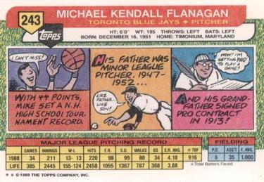 1989 Topps Big #243 Mike Flanagan Back
