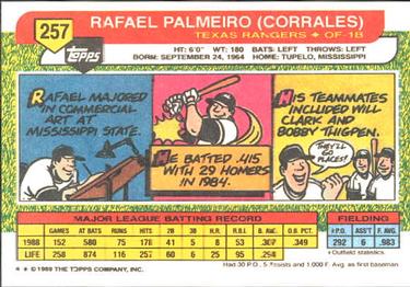 1989 Topps Big #257 Rafael Palmeiro Back