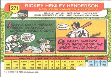 1989 Topps Big #271 Rickey Henderson Back