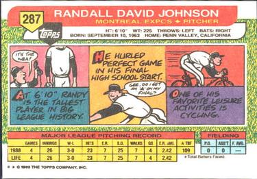 1989 Topps Big #287 Randy Johnson Back