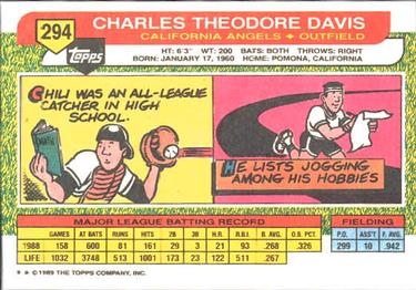 1989 Topps Big #294 Chili Davis Back