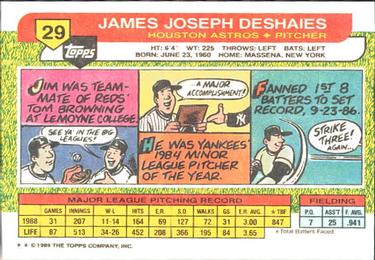 1989 Topps Big #29 Jim Deshaies Back