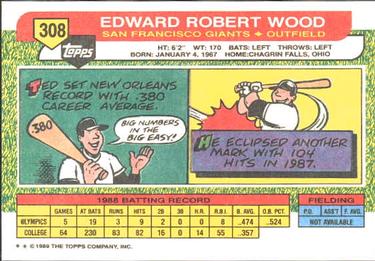 1989 Topps Big #308 Ted Wood Back