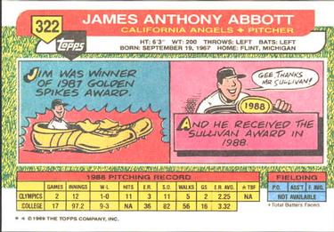 1989 Topps Big #322 Jim Abbott Back