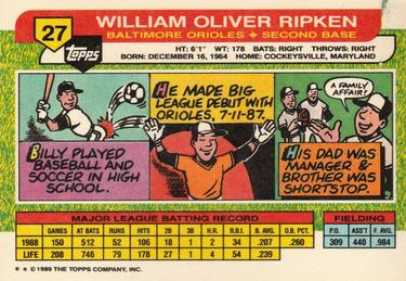 1989 Topps Big #27 Billy Ripken Back