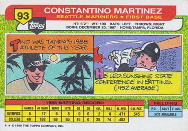 1989 Topps Big #93 Tino Martinez Back
