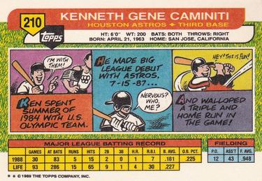 1989 Topps Big #210 Ken Caminiti Back
