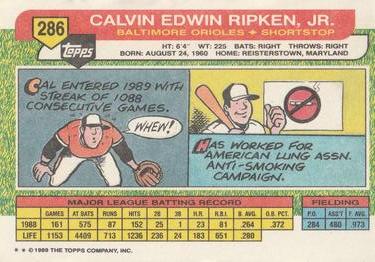 1989 Topps Big #286 Cal Ripken Back