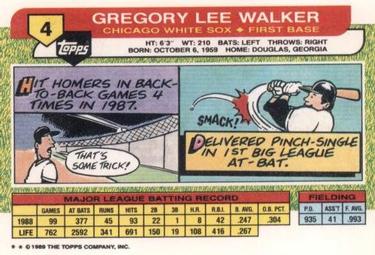 1989 Topps Big #4 Greg Walker Back