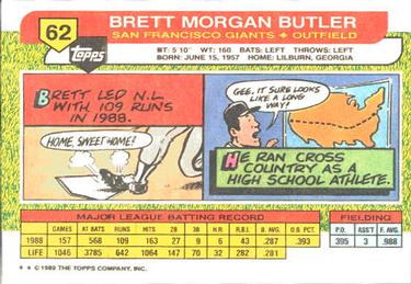 1989 Topps Big #62 Brett Butler Back