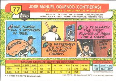 1989 Topps Big #77 Jose Oquendo Back
