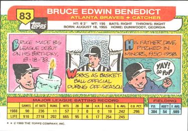 1989 Topps Big #83 Bruce Benedict Back