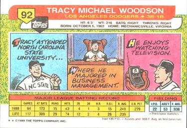 1989 Topps Big #92 Tracy Woodson Back