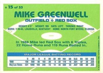1989 Topps Hills Team MVP's #15 Mike Greenwell Back