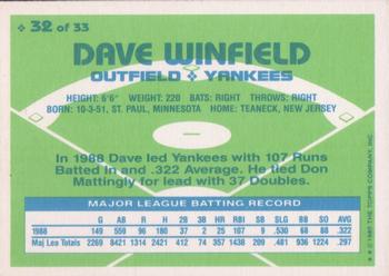 1989 Topps Hills Team MVP's #32 Dave Winfield Back