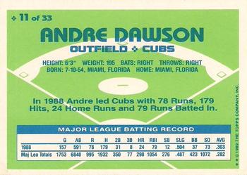 1989 Topps Hills Team MVP's #11 Andre Dawson Back