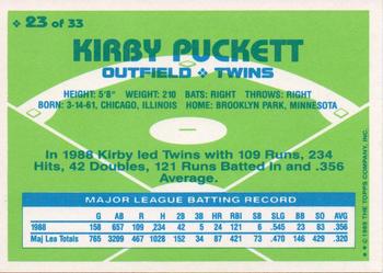 1989 Topps Hills Team MVP's #23 Kirby Puckett Back