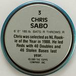 1989 Topps Coins #3 Chris Sabo Back