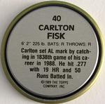 1989 Topps Coins #40 Carlton Fisk Back