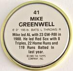 1989 Topps Coins #41 Mike Greenwell Back