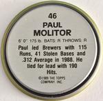 1989 Topps Coins #46 Paul Molitor Back