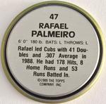 1989 Topps Coins #47 Rafael Palmeiro Back