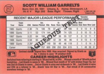 1990 Donruss Aqueous Test #217 Scott Garrelts Back